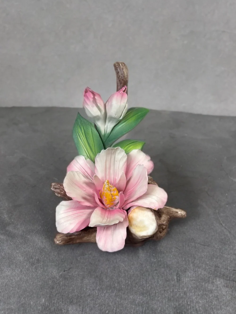 Vintage Capodimonte Porcelain Pink Blossom Floral Sculpture.